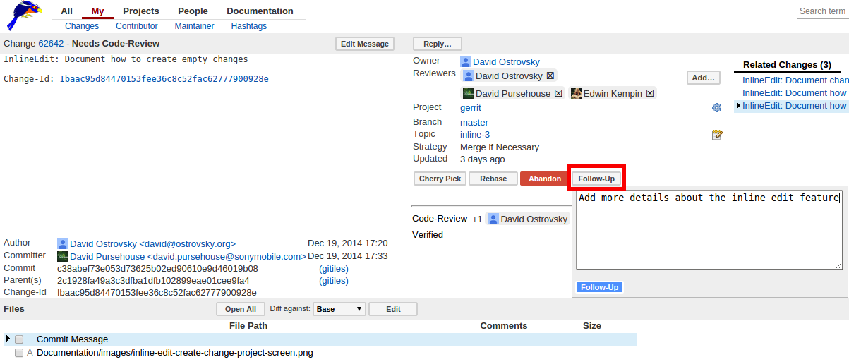 inline edit create follow up change